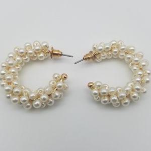 Faux Pearl Cluster Hoop Earrings